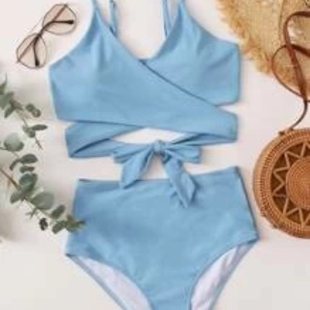 Blue Wrap Around High Waisted Bikini Set